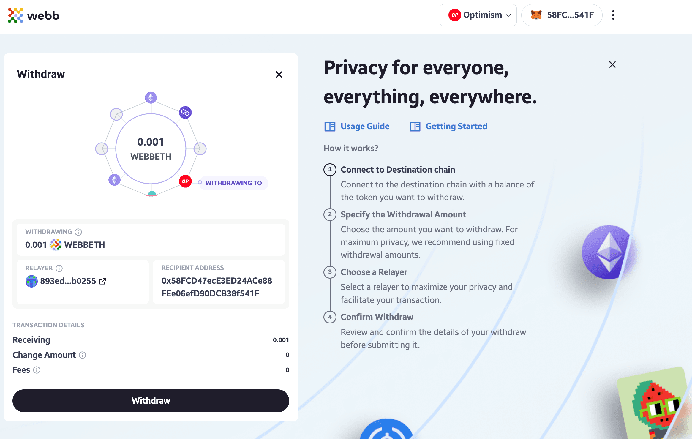 confirm withdraw light